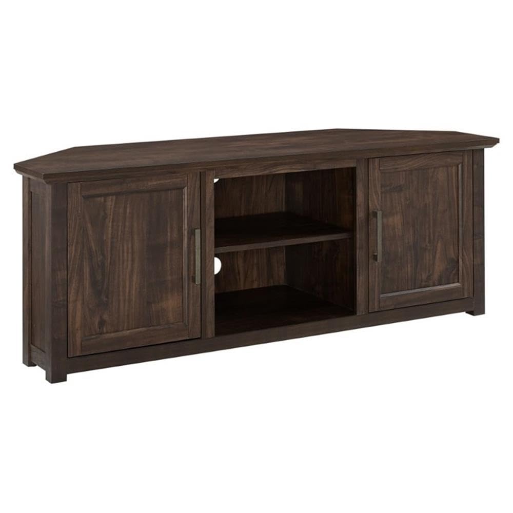 58" Rustic Wood Corner TV Stand, Dark Walnut Z958075