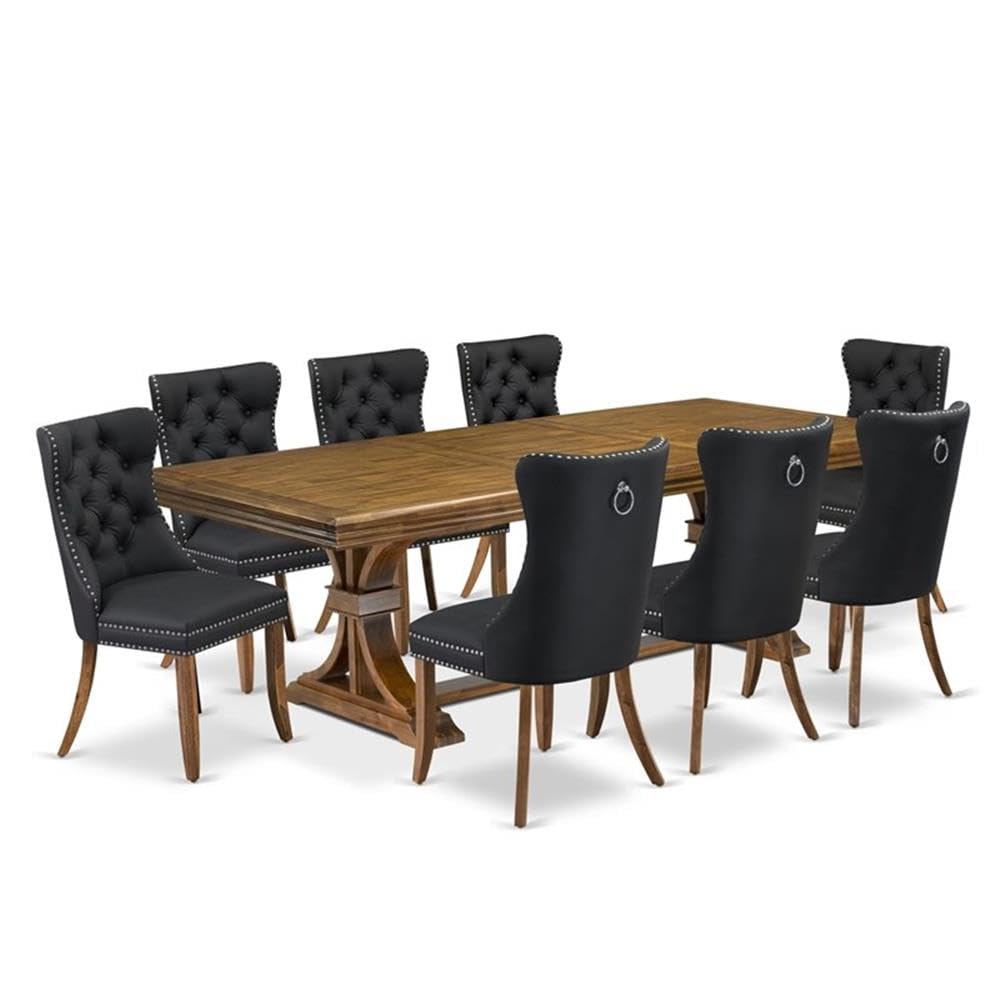 9-Piece Acacia Wood Dining Set with 8 Dark Grey Faux Leather Chairs E533577