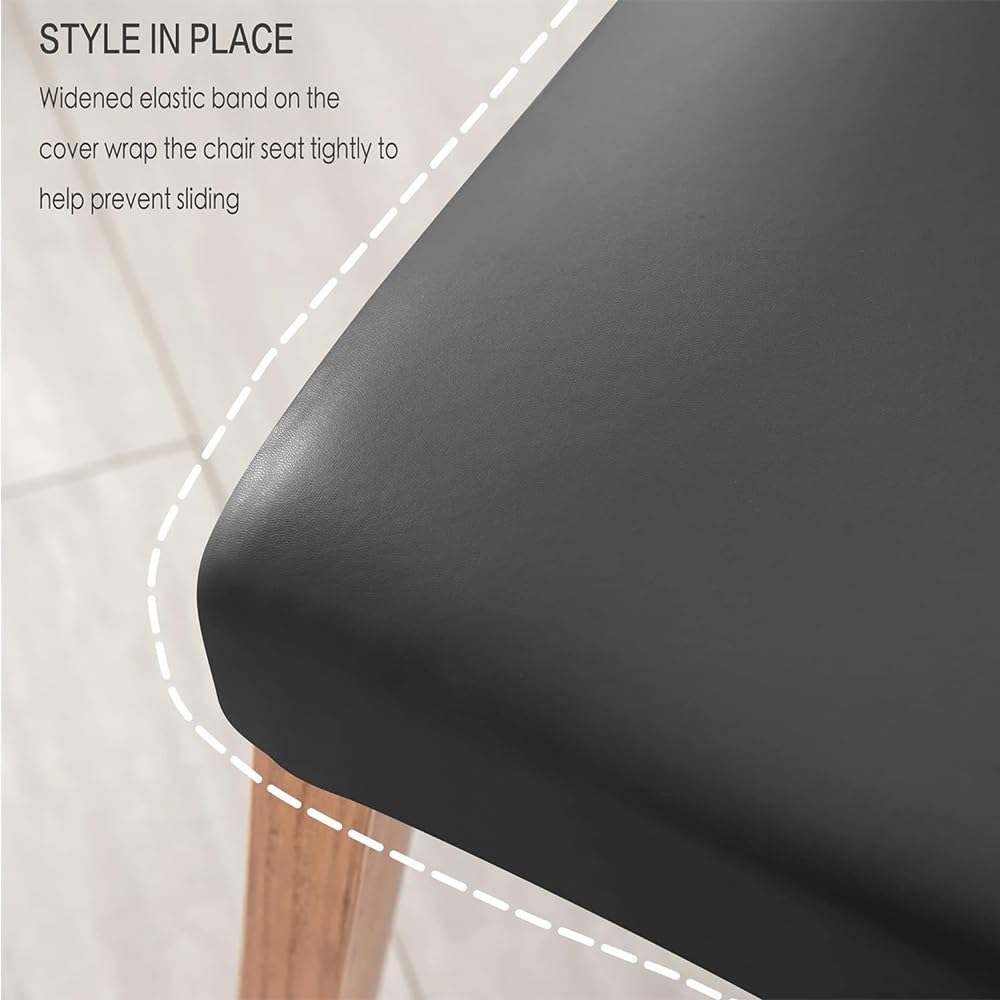Black 2PCS Waterproof PU Leather Dining Chair Covers Y845479