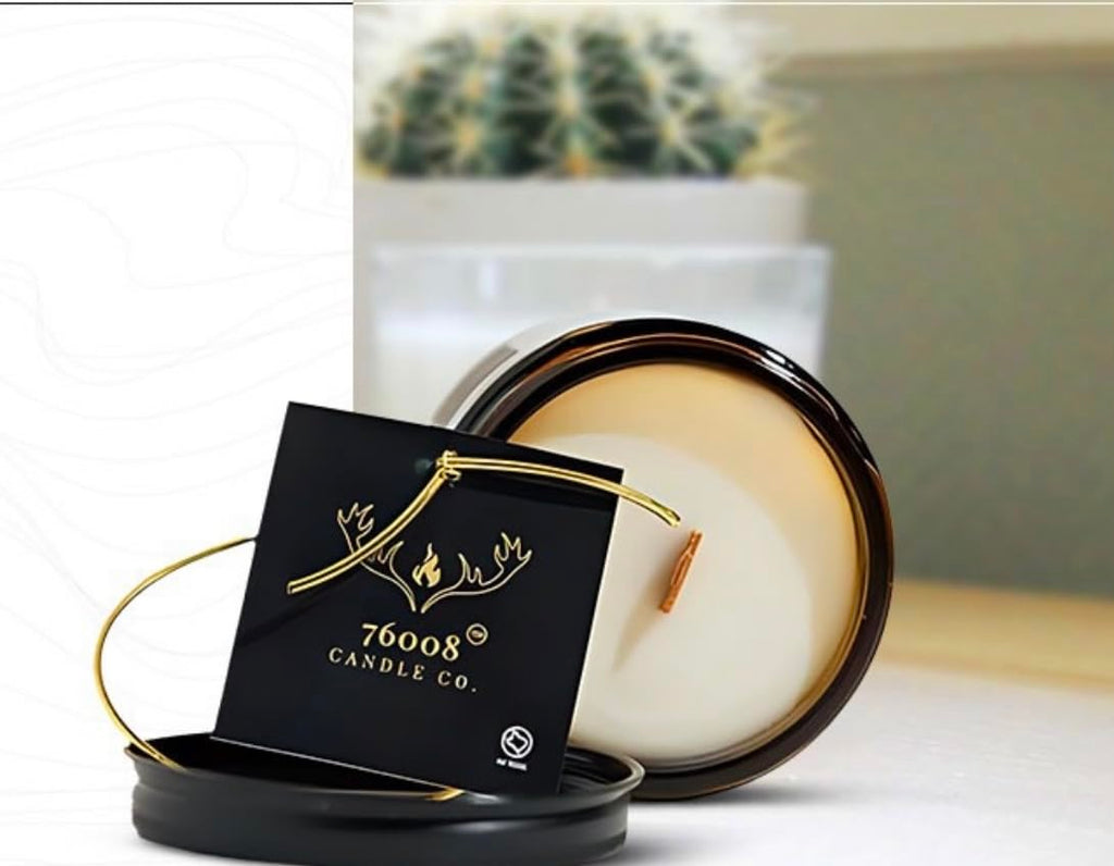 Soy Candle with Wood Wick in Amber Glass Jar O111
