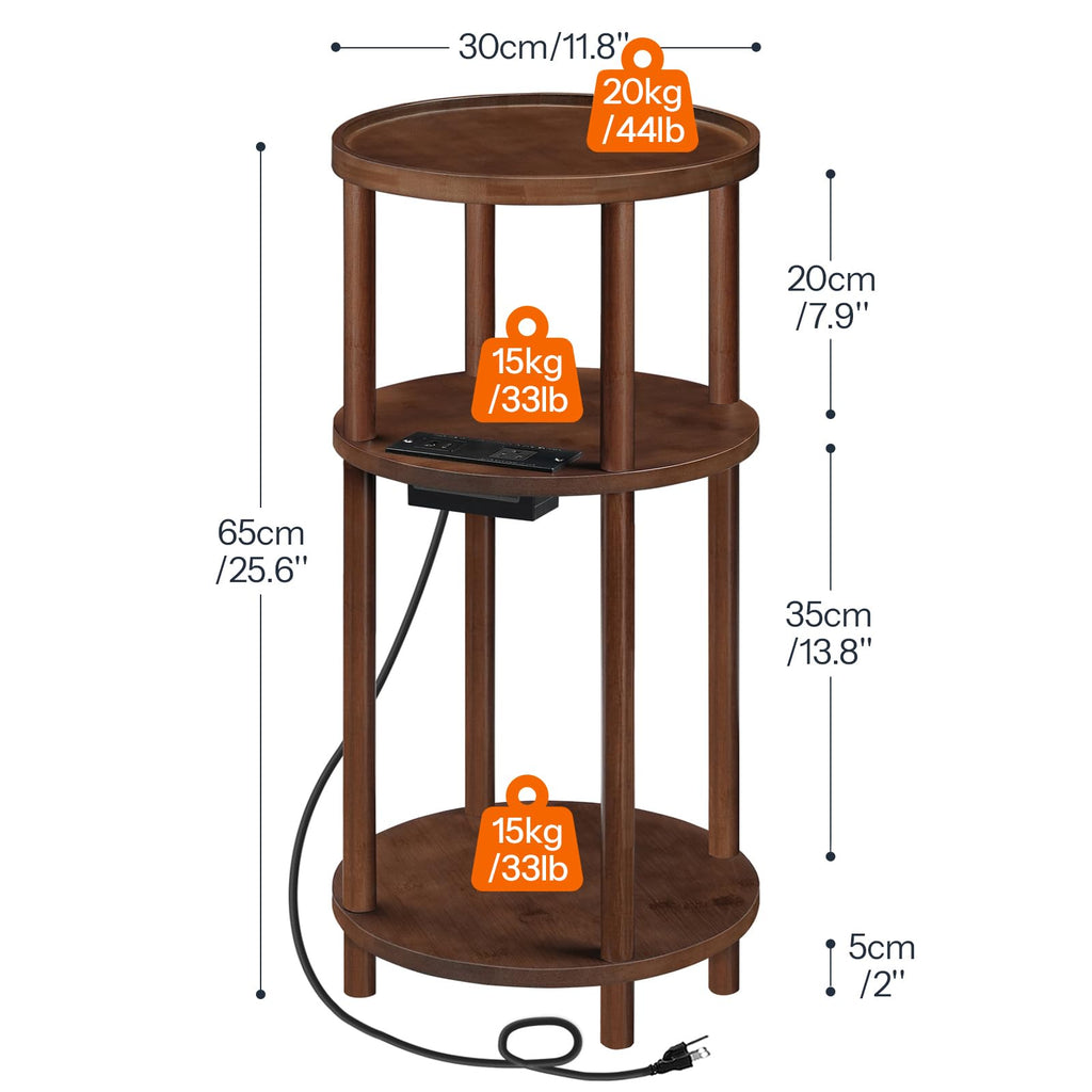 Set of 2 Round Bamboo Side Tables with Charging Station R229