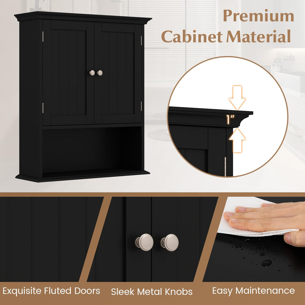 Black Wooden Bathroom Wall Cabinet with 2 Doors Z70108