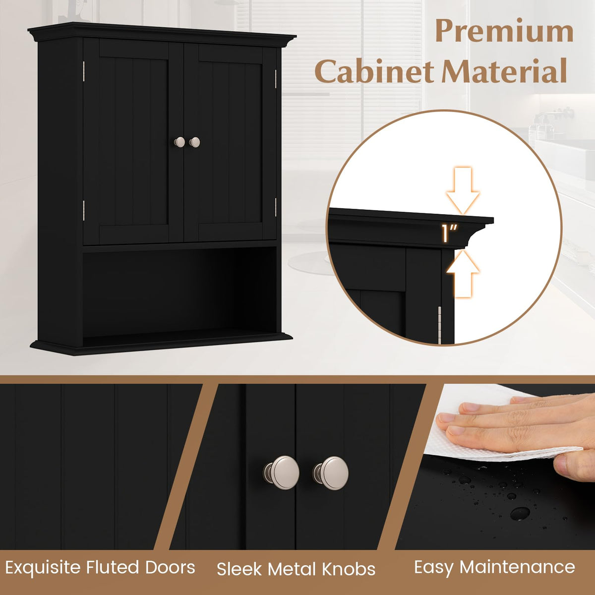 Black Wooden Bathroom Wall Cabinet with 2 Doors Z70108