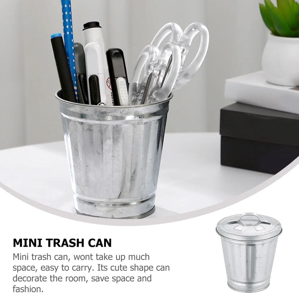 Silver Mini Galvanized Trash Can with Lid A1814