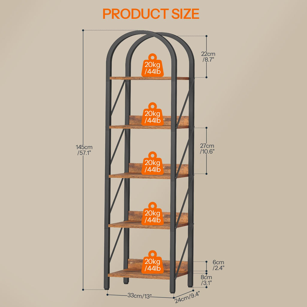5-Tier Arched Bookshelf with Metal Frame M40370