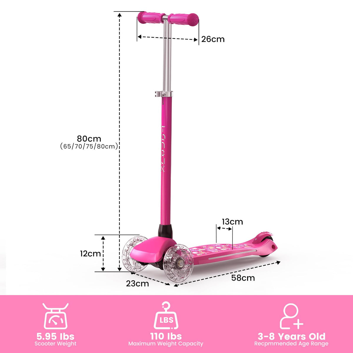 3-Wheel Kids Scooter with Light-Up Deck and Wheels D7172