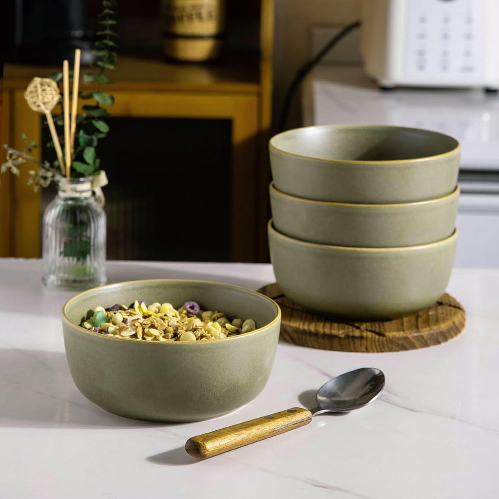 Stoneware Cereal Bowls Set of 4, 26oz Ceramic Bowls E51658