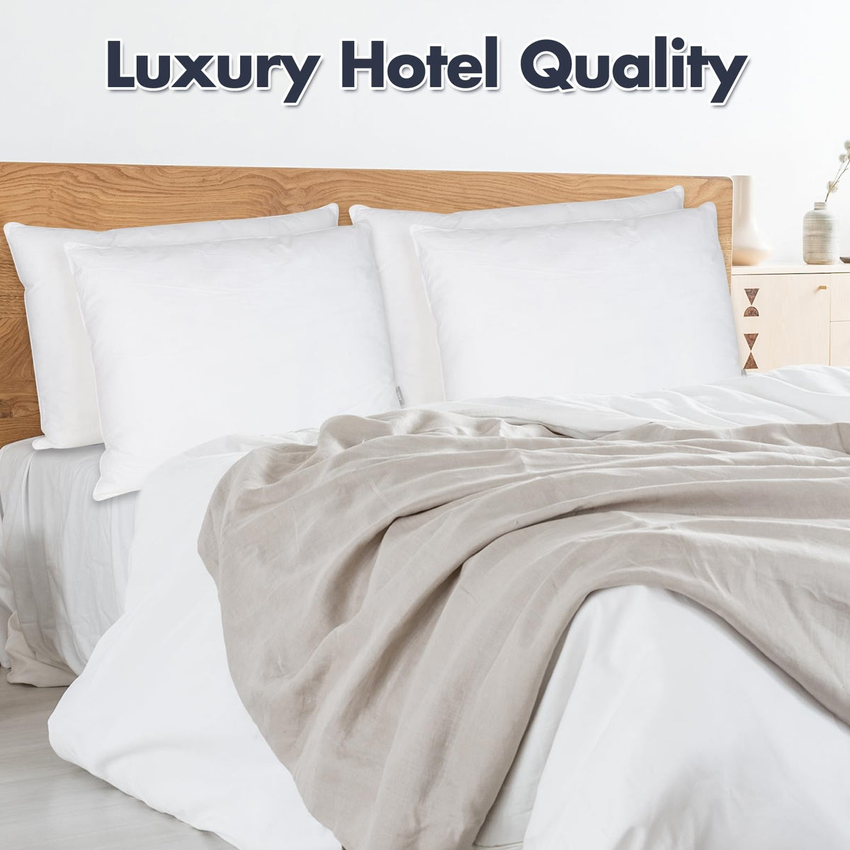 Soft Fluffy Queen Size Bed Pillows Set of 2 Cotton Cover E9572