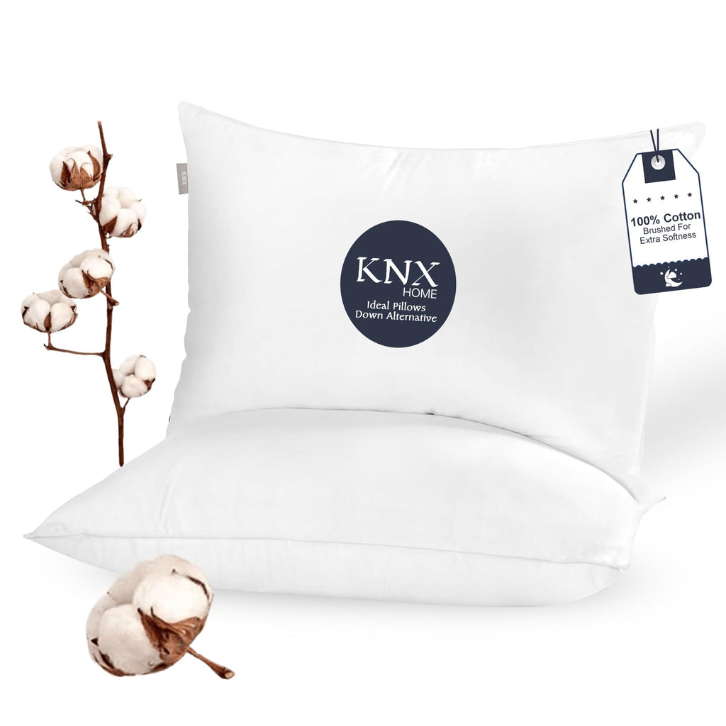 Soft Fluffy Queen Size Bed Pillows Set of 2 Cotton Cover E9572