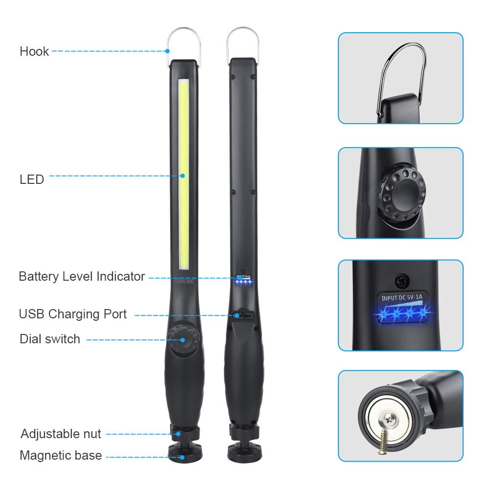 800 lumens 3300mAh Rechargeable Magnetic LED Work Light 2 Pack W7568