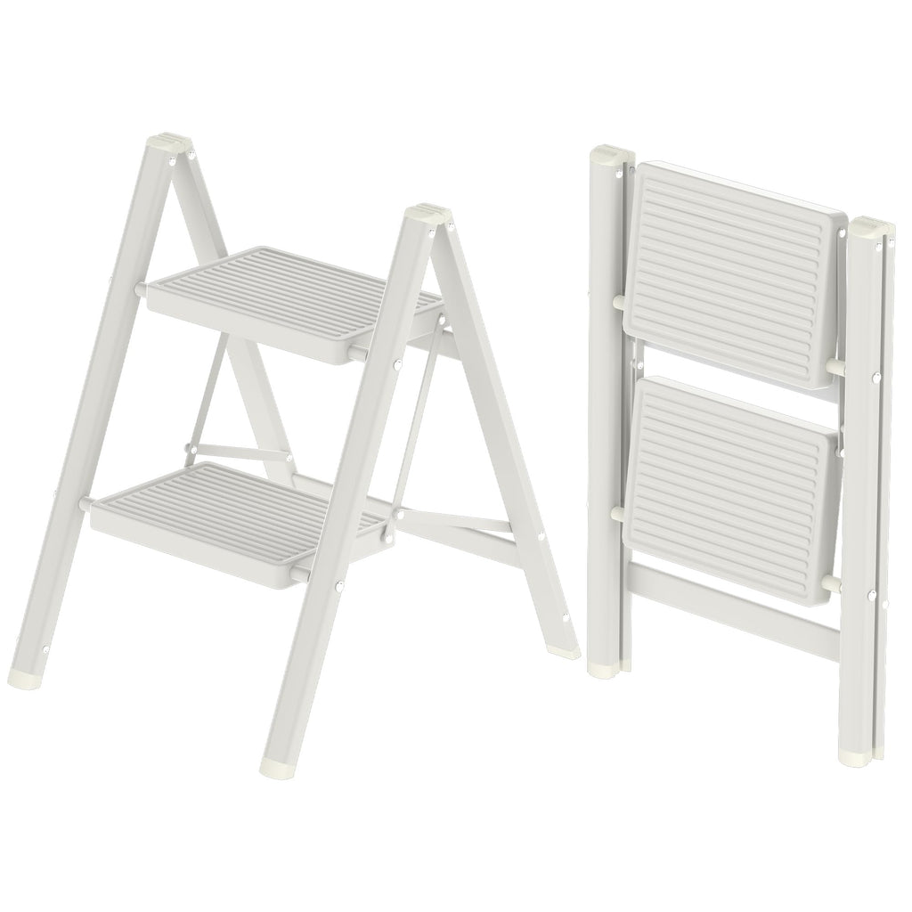 2 Step Folding Steel Ladder 330lbs Capacity White G763115
