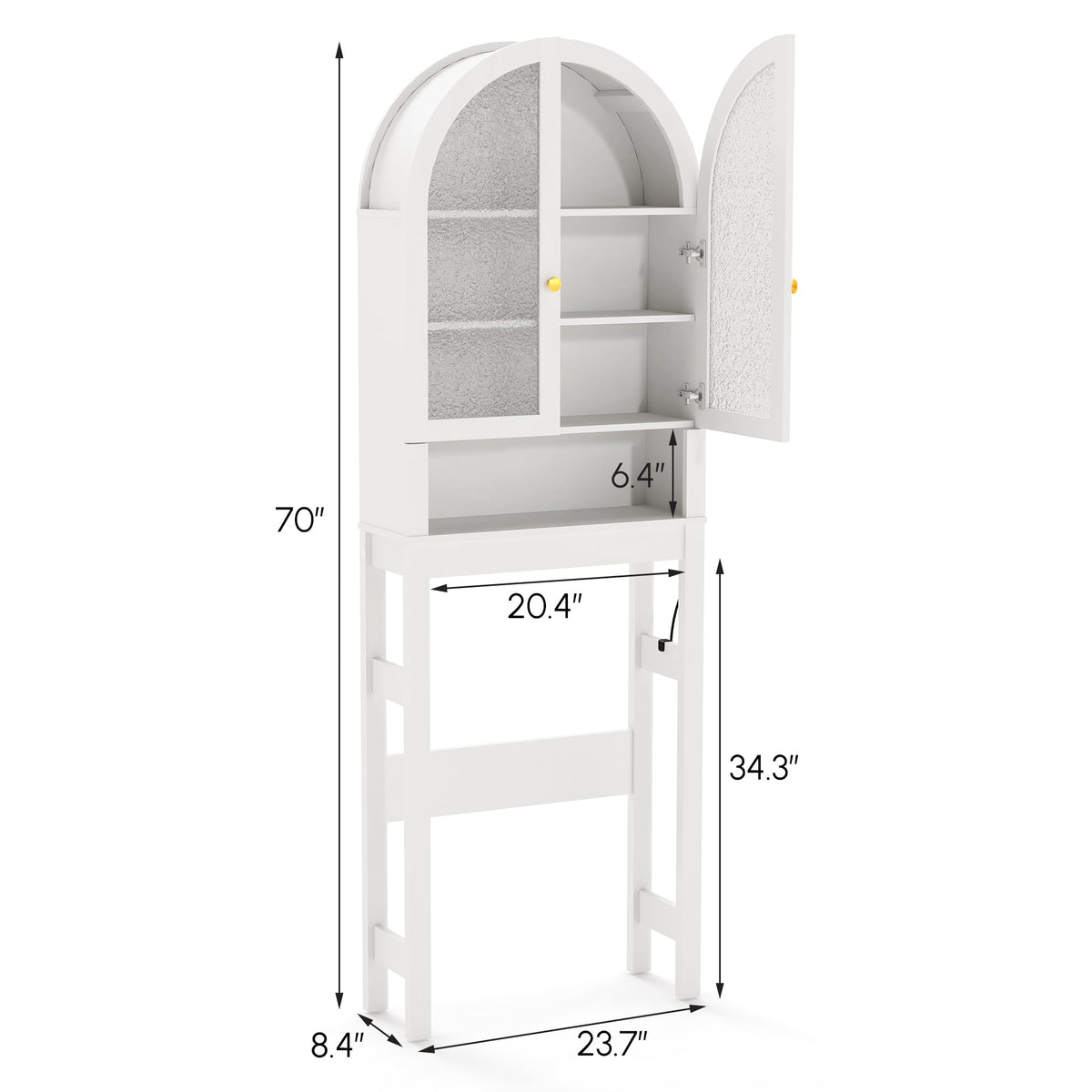White Over The Toilet Storage Cabinet with Acrylic Doors and Adjustable Shelf K6635