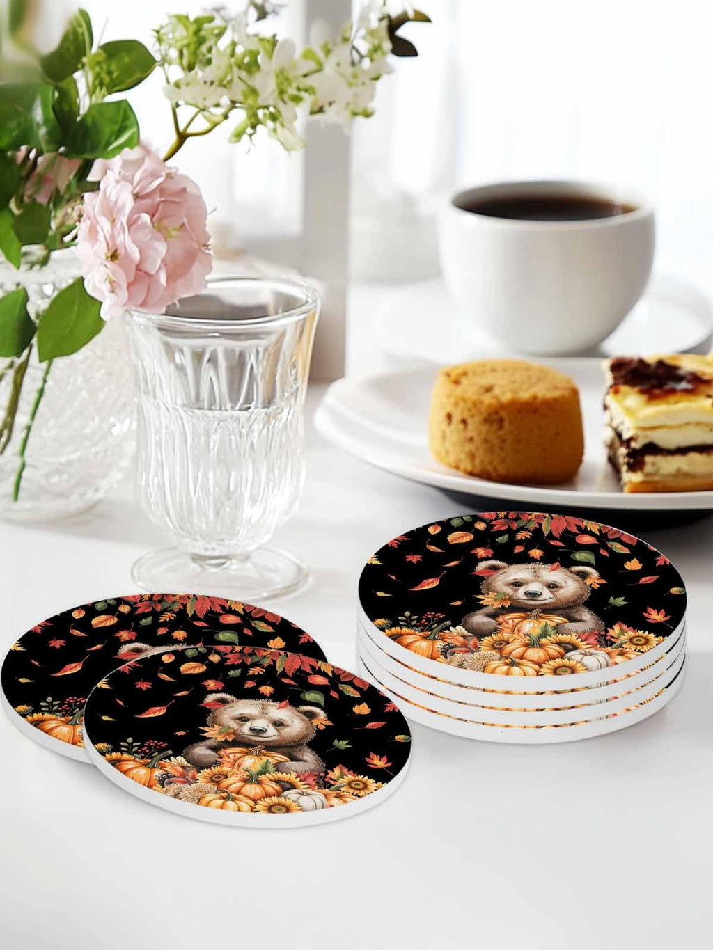 Absorbent Stone Ceramic Coaster with Cork Back, Set of 8 A807854