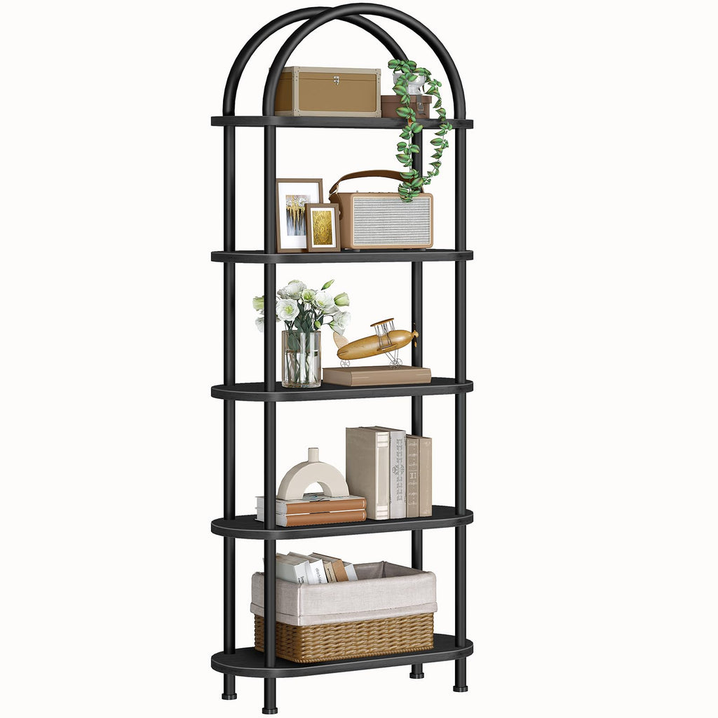 5 Tier Arched Wooden Bookshelf Metal Frame C6430