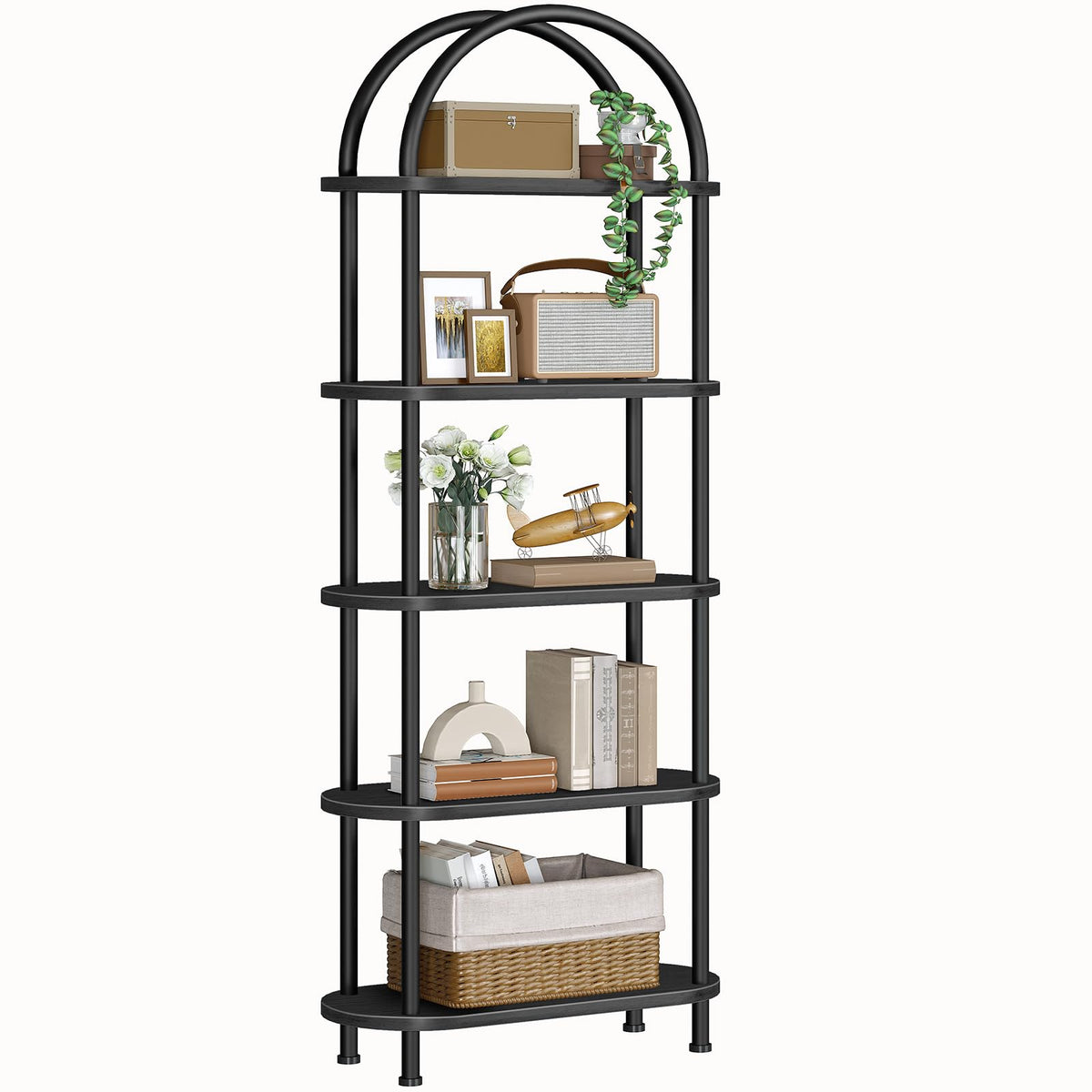 5 Tier Arched Wooden Bookshelf Metal Frame C6430