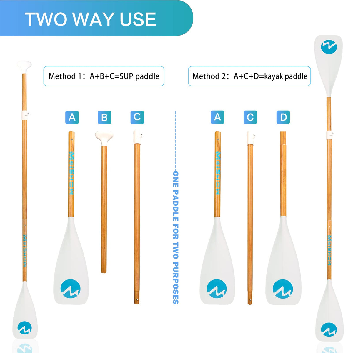 Adjustable 4-Piece Floating Aluminum SUP Paddle T116