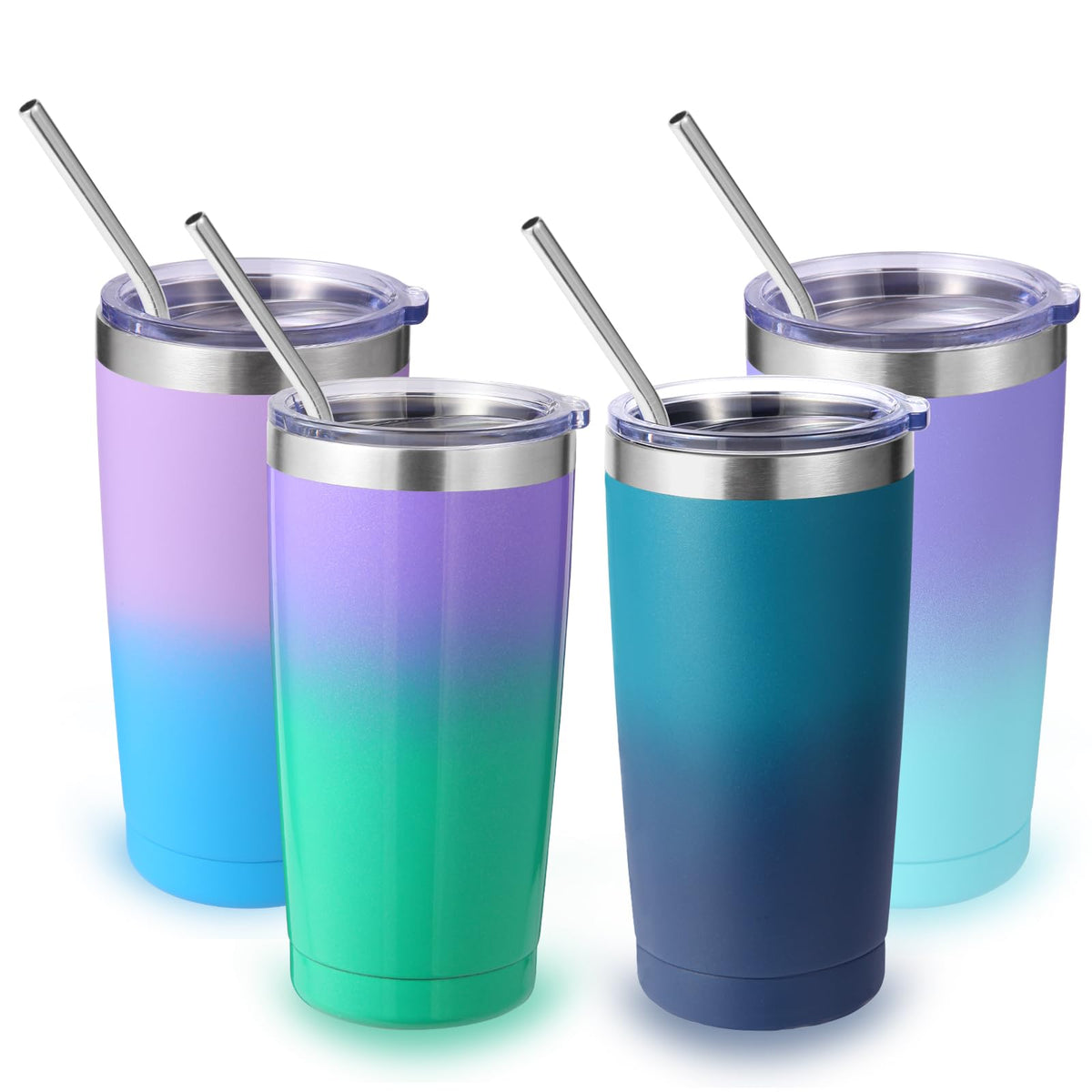 20oz Stainless Steel Insulated Tumbler with Lid and Straw 4 Pack F1306