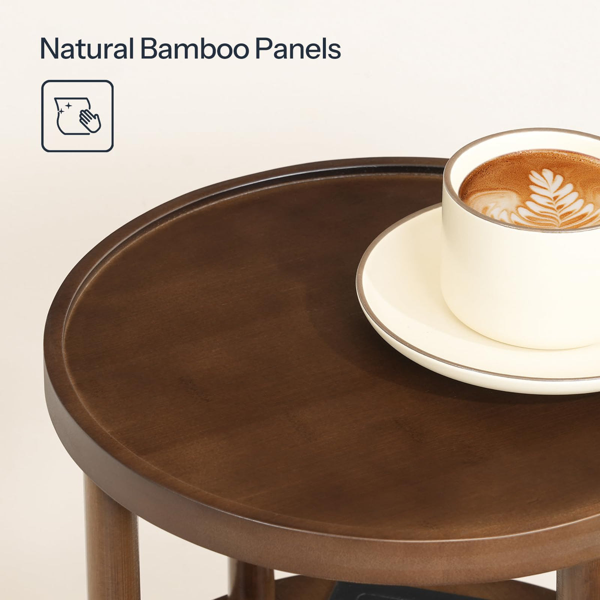 Set of 2 Round Bamboo Side Tables with Charging Station R229