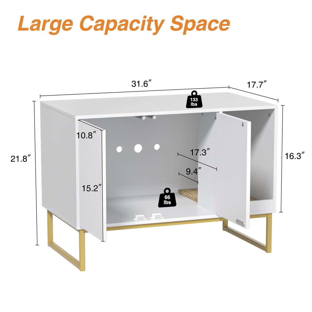 White Cat Litter Box Enclosure with Scratch Pad and Metal Legs P683