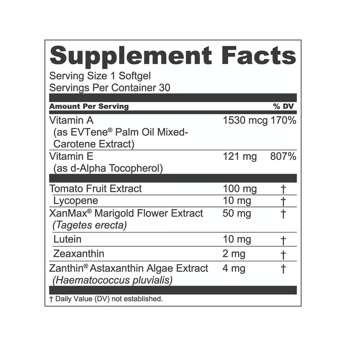 Eye Vitamin Supplement with Lutein & Zeaxanthin 30 Softgels J882