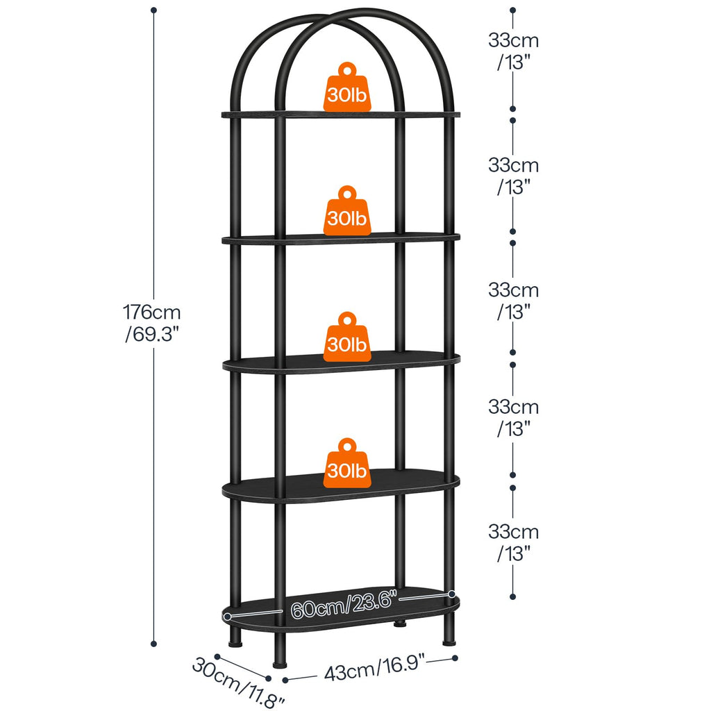 5 Tier Arched Wooden Bookshelf Metal Frame C6430