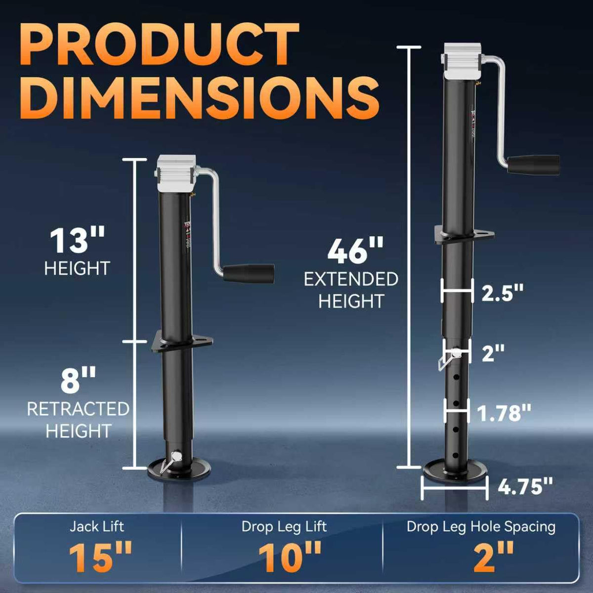 15" Side Wind A Frame Trailer Jack W673