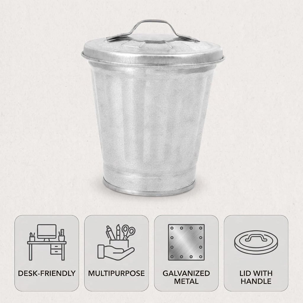 Silver Mini Galvanized Trash Can with Lid A1814