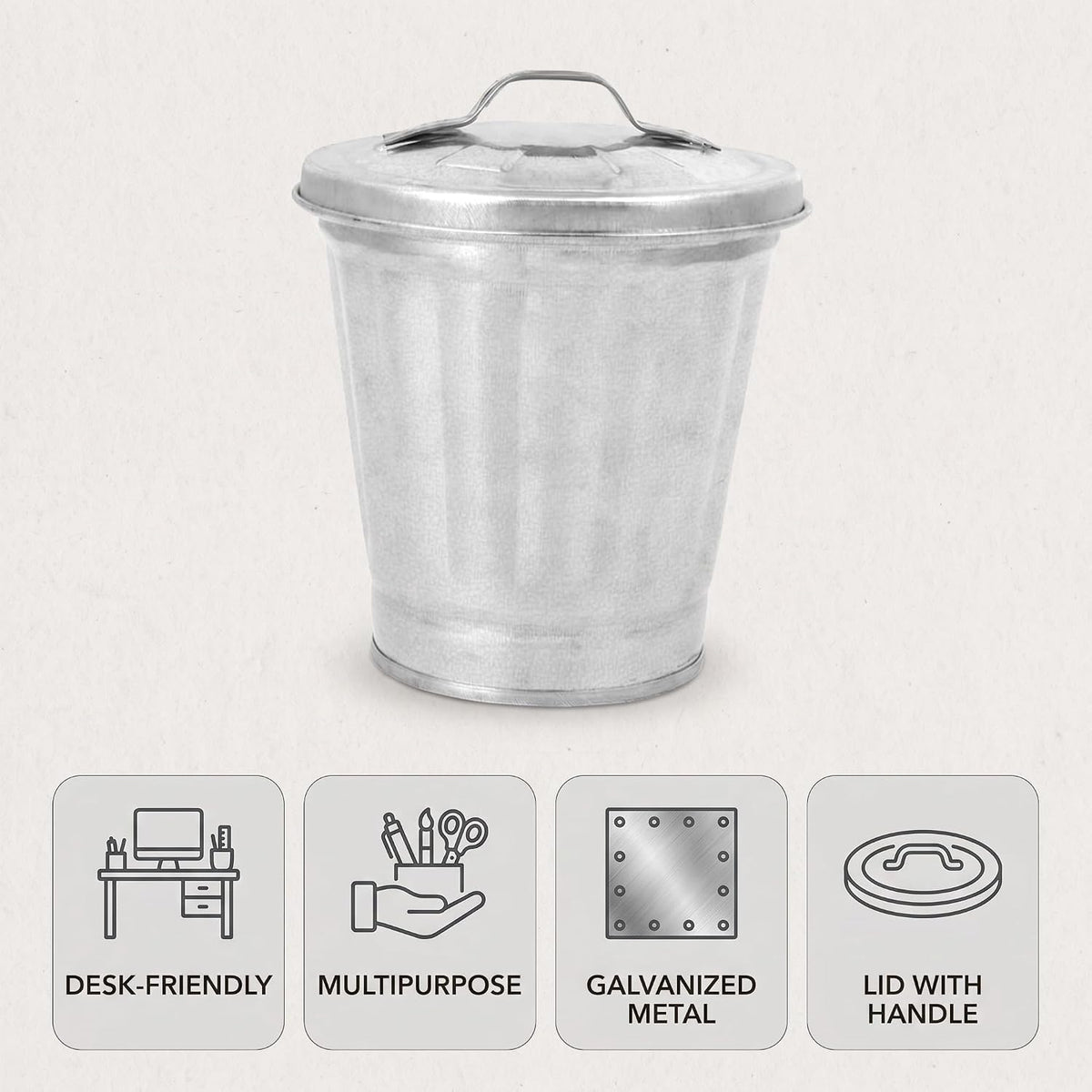 Silver Mini Galvanized Trash Can with Lid A1814