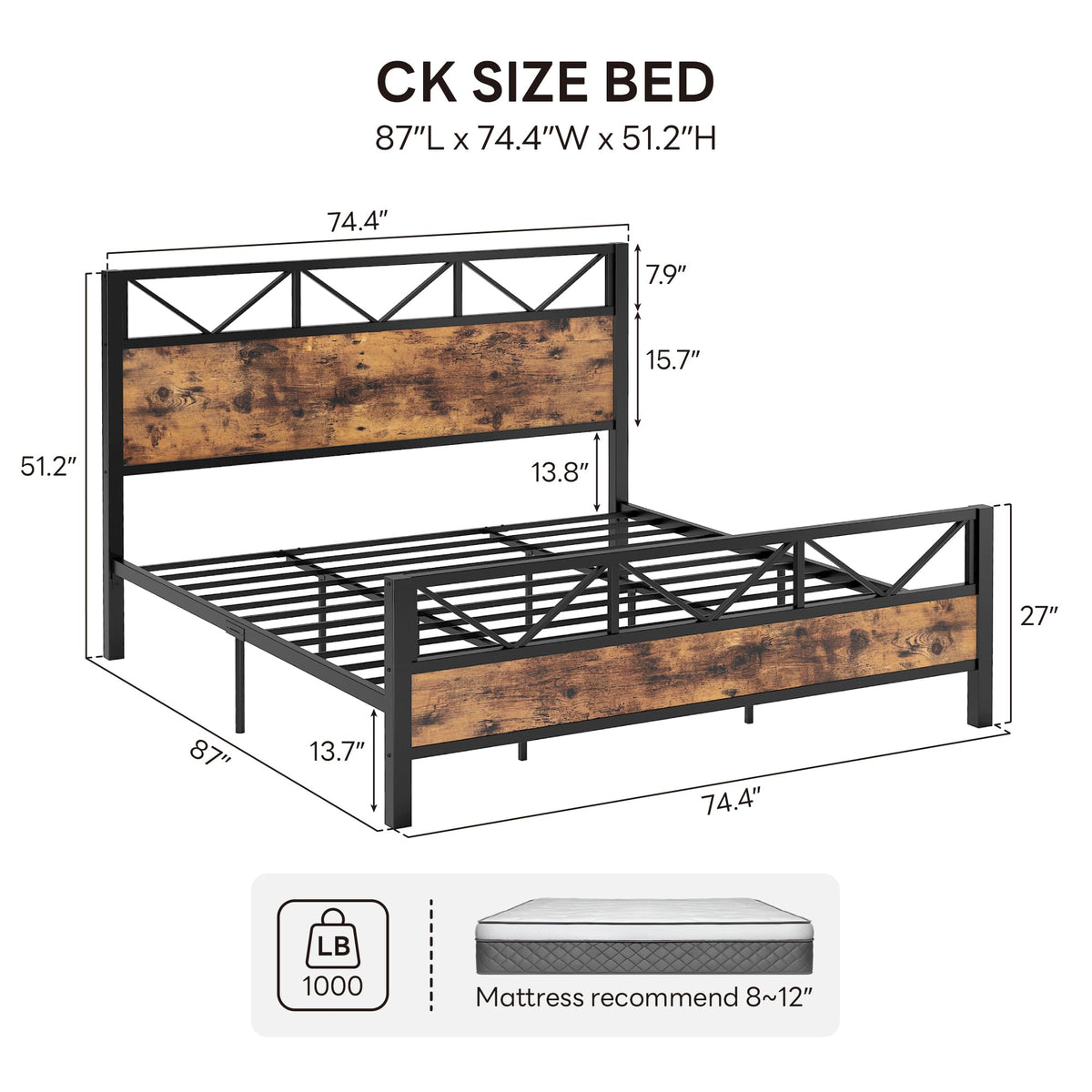 California King Platform Bed Frame with Tall Headboard O98894