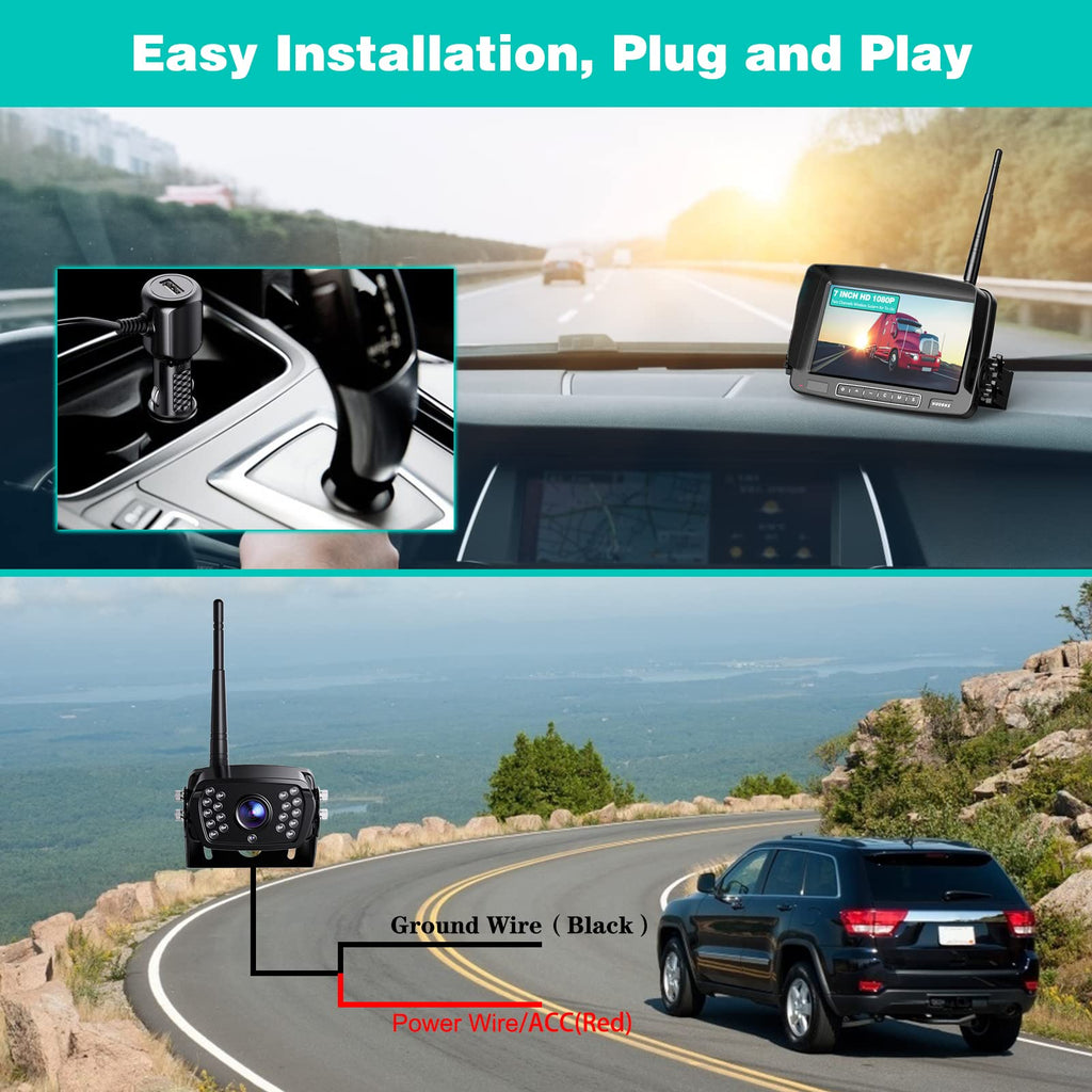 Wireless Backup Camera 7 Inch Monitor Rear View Camera System IP69 Waterproof Night Vision W567