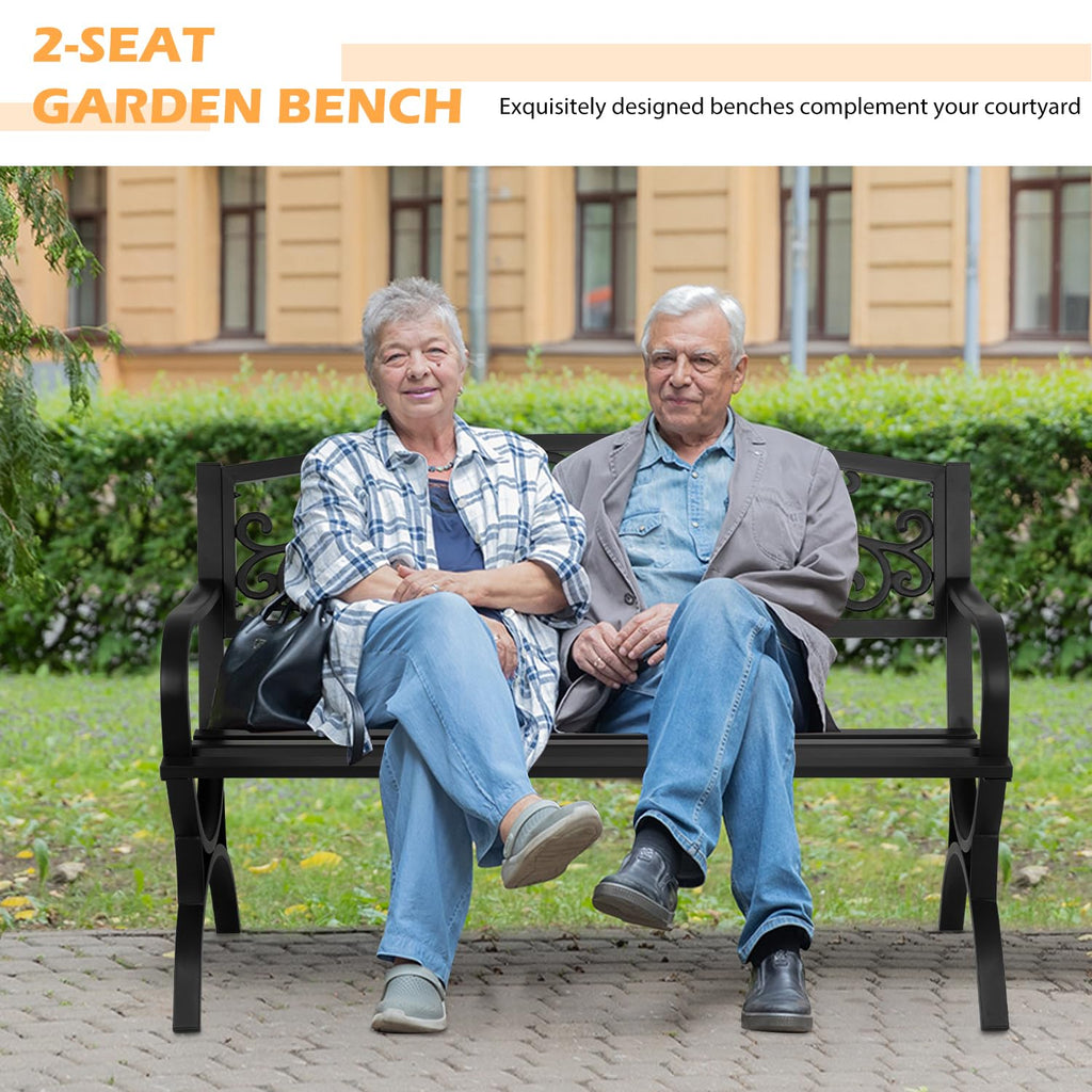 50" Outdoor Garden Bench Black 480lbs Load Capacity U138316
