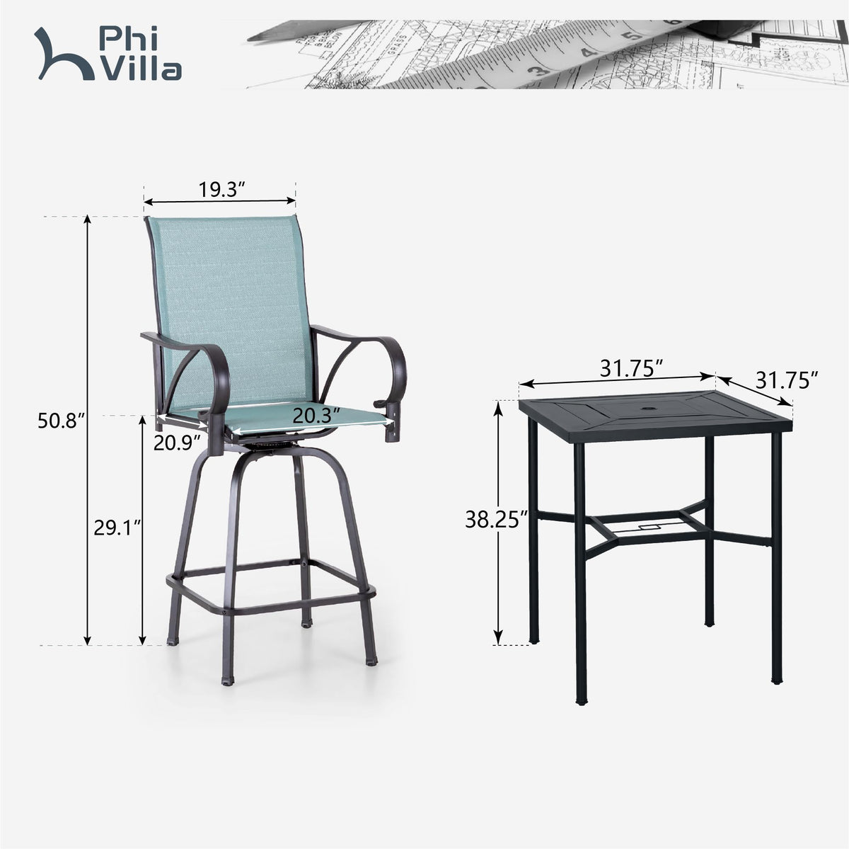 Swivel Metal Bar Stools and Table Set for 4 O71136