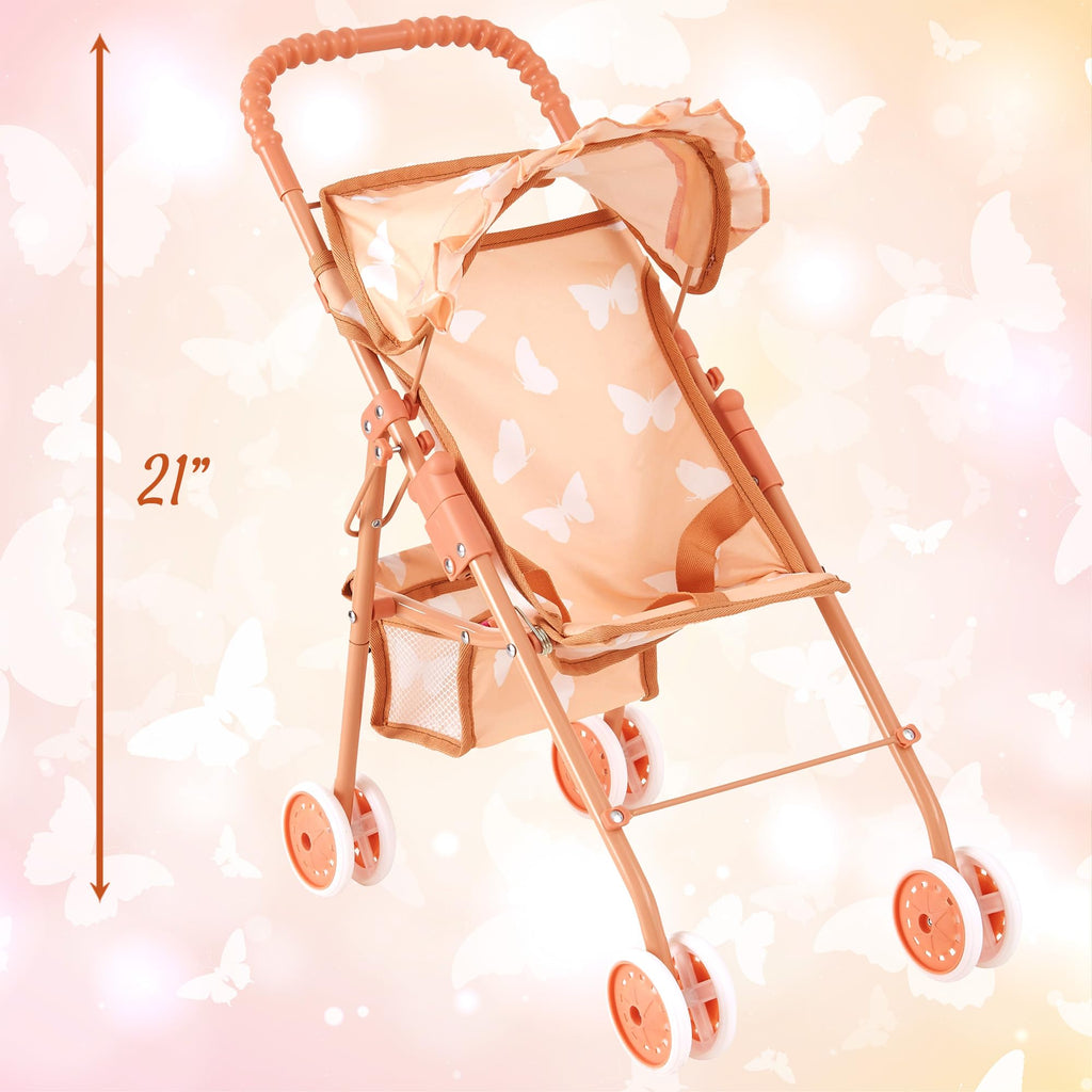Baby Doll Stroller with Storage Basket, Foldable Frame, Canopy, Seatbelt K50183