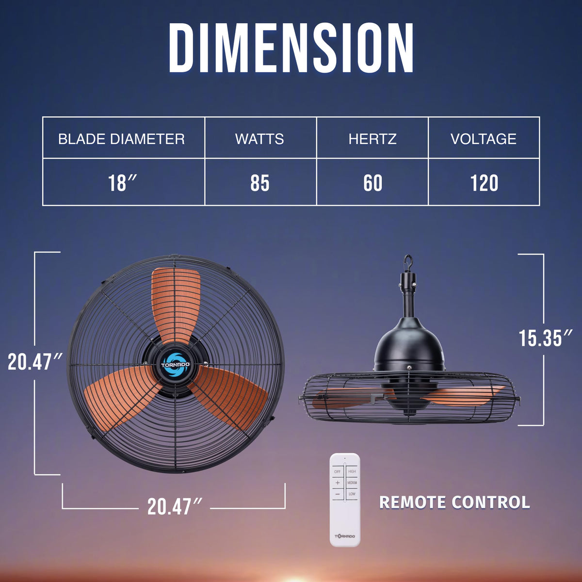 20-Inch Outdoor Ceiling Fan with Remote Control B170647