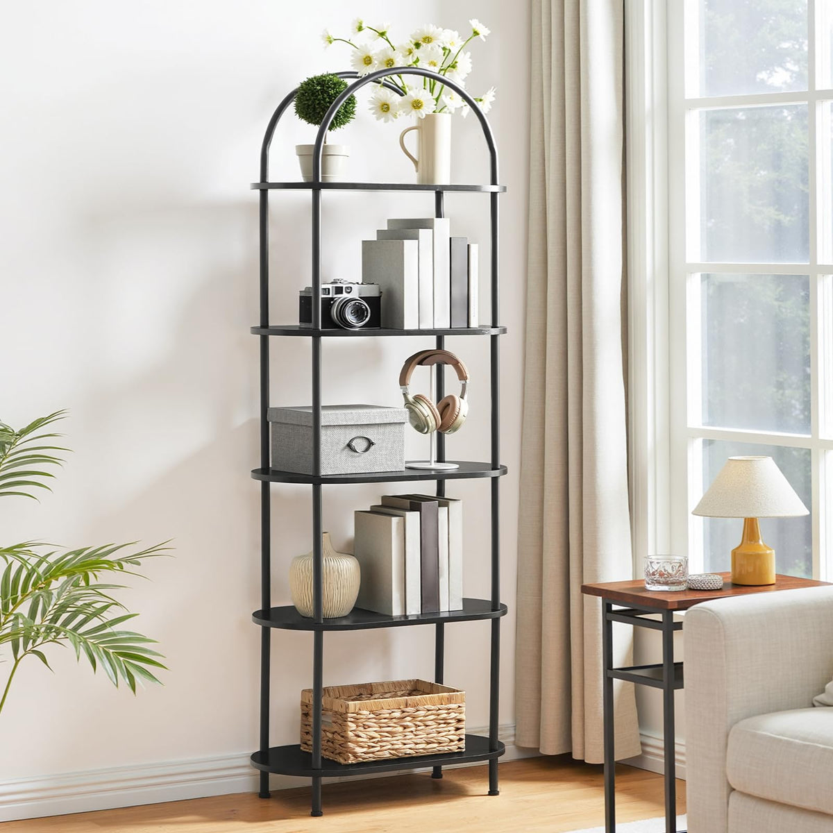 5 Tier Arched Wooden Bookshelf Metal Frame C6430