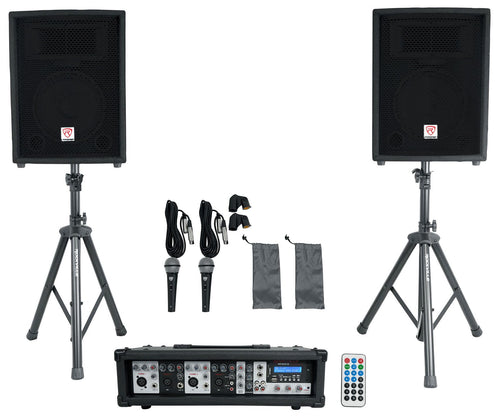 10" PA Speaker Pair with Mixer and Wireless Mics N845