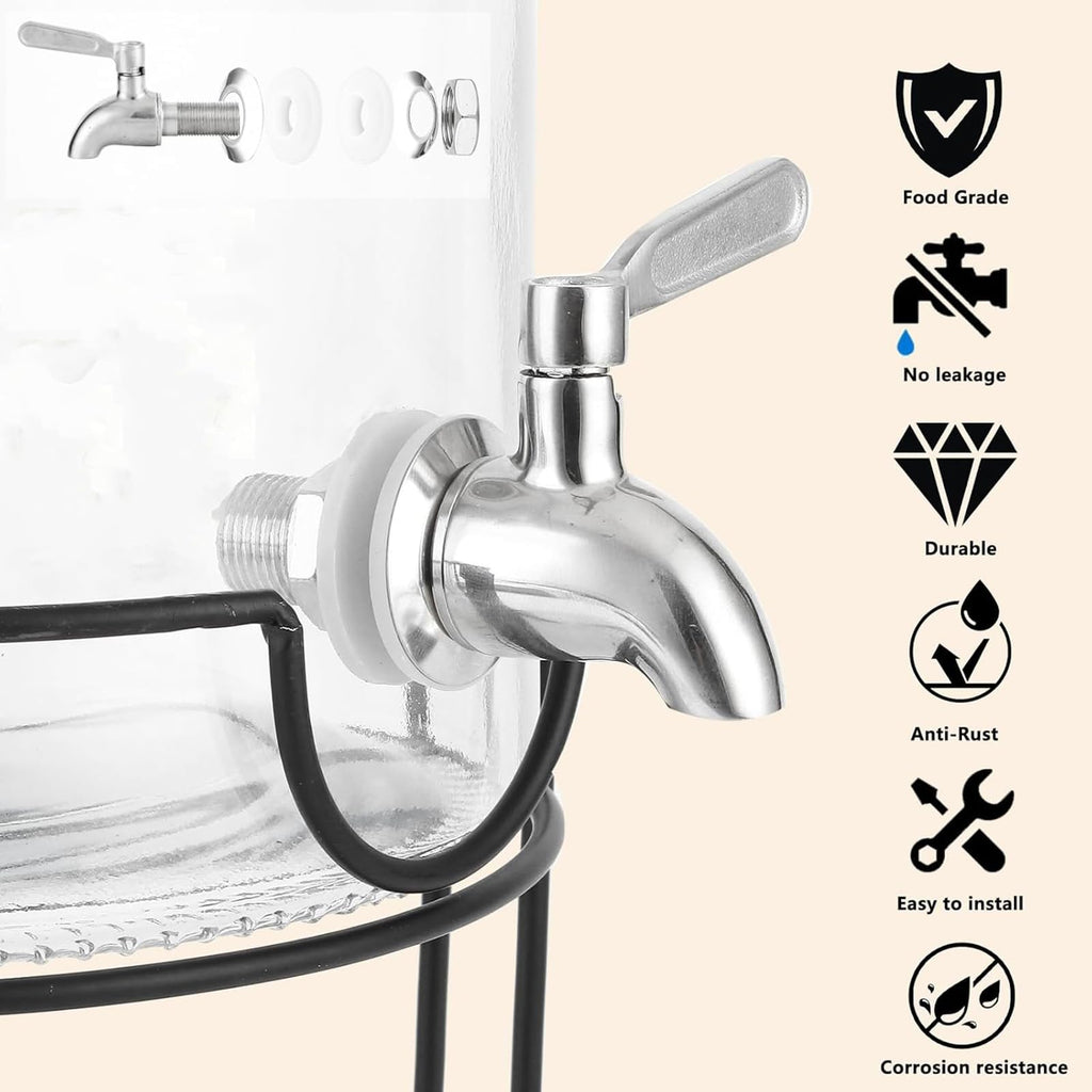 2 Gallon Glass Beverage Dispenser with Stand, Lid & Ice Core X5110