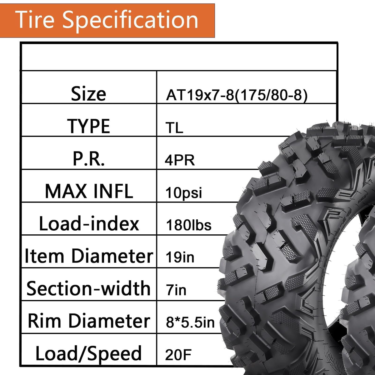 19X7-8 Set of 2 Tubeless ATV Tires C483451