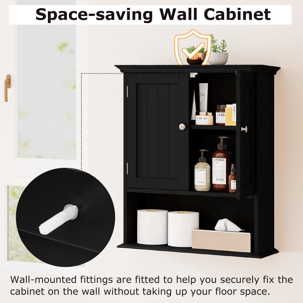 Black Wooden Bathroom Wall Cabinet with 2 Doors Z70108