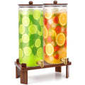 2 Pack 4 Gallon Glass Drink Dispenser with Acacia Wood Stand and Lid Z62685