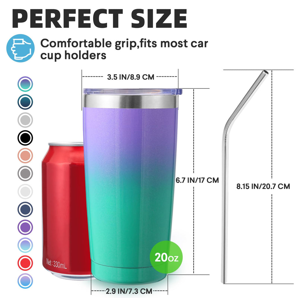 20oz Stainless Steel Insulated Tumbler with Lid and Straw 4 Pack F1306