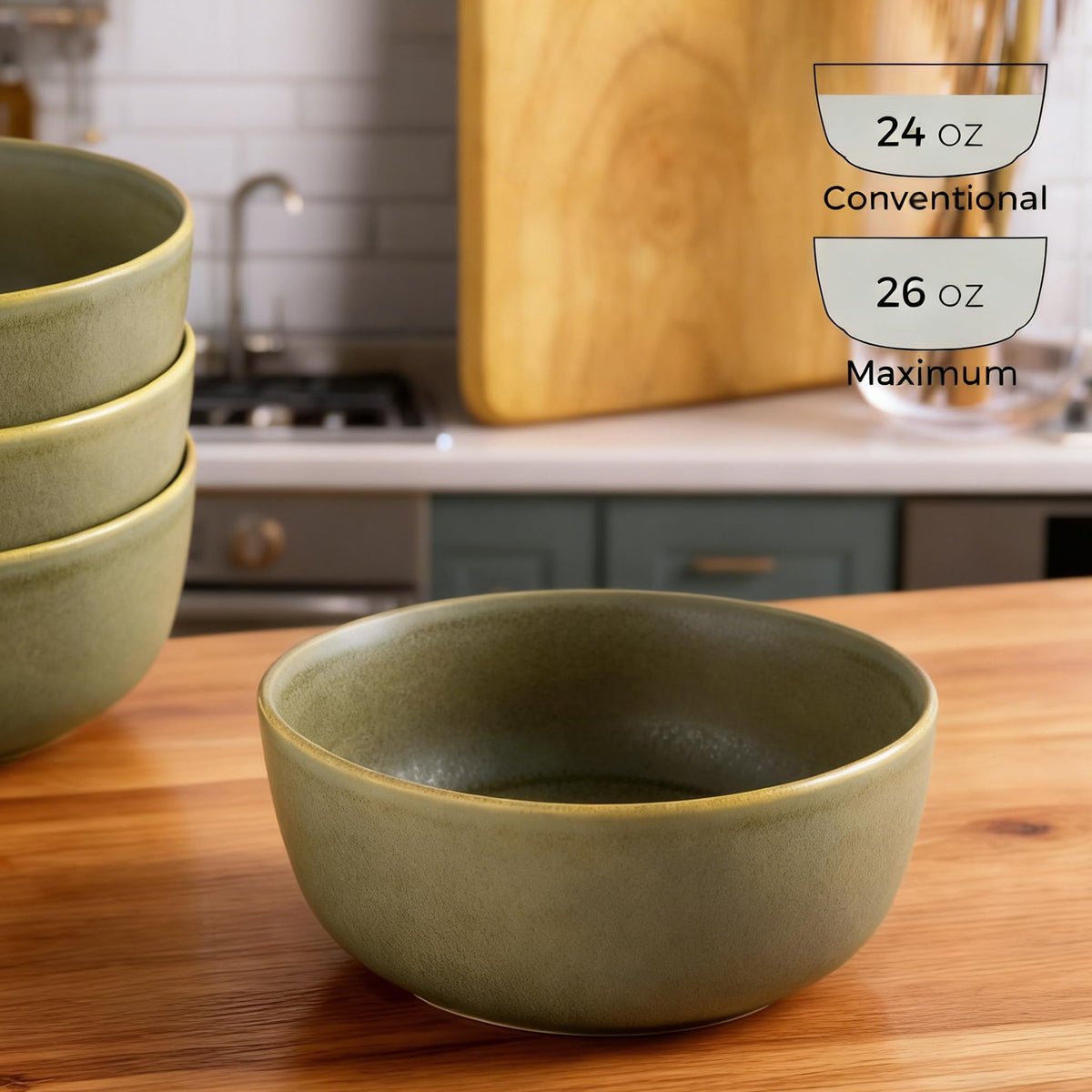 Stoneware Cereal Bowls Set of 4, 26oz Ceramic Bowls E51658