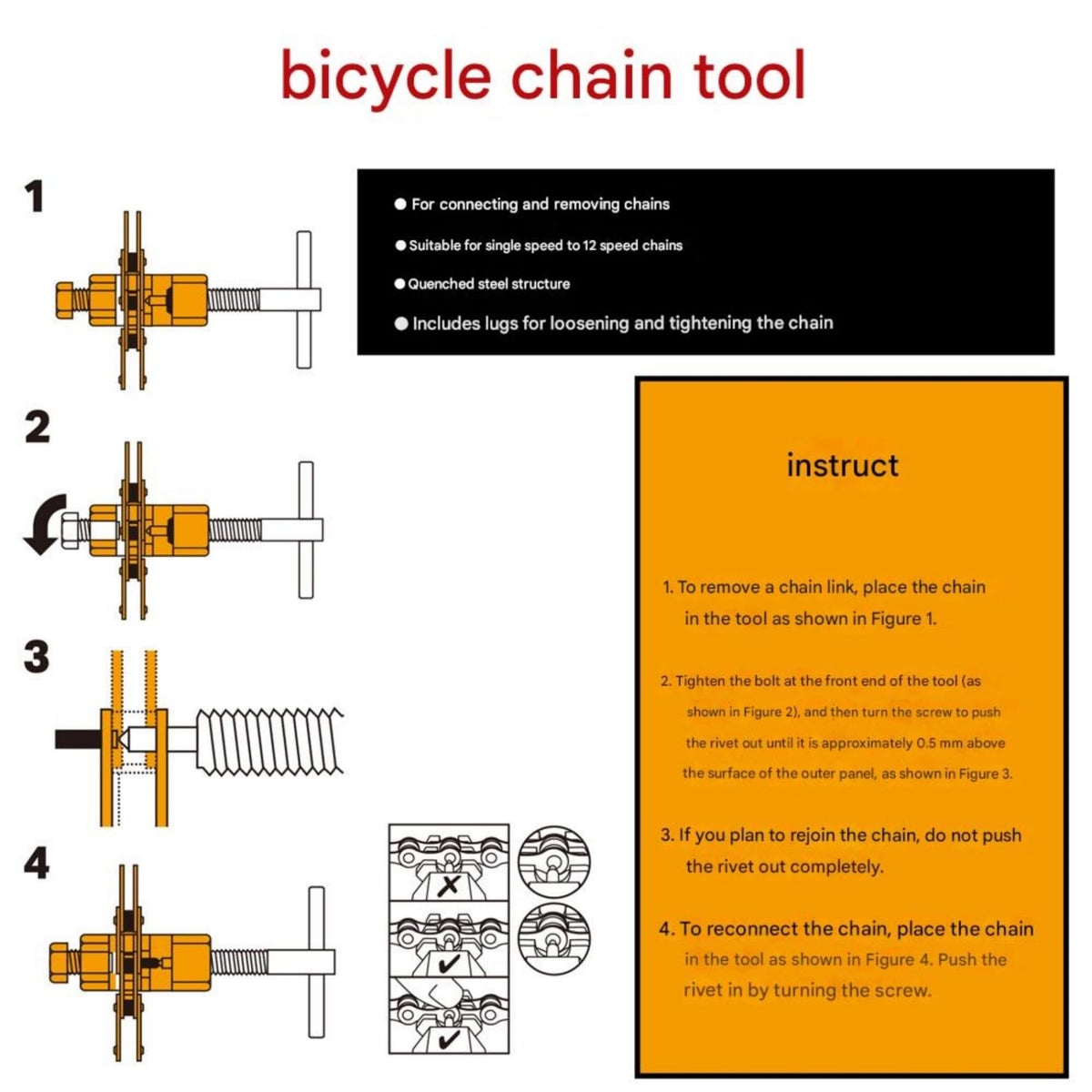 Bike Chain Tool, 1-13 Speed Chain Breaker with Spare Pins K5047
