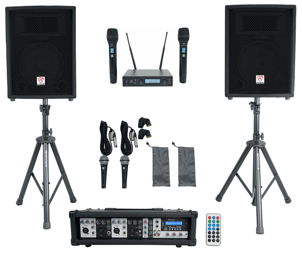 10" PA Speaker Pair with Mixer and Wireless Mics N845