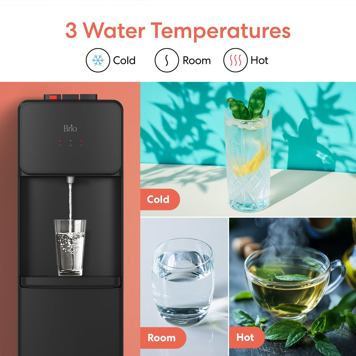Bottom Load Water Cooler Dispenser, 5 Gallon, Black V478
