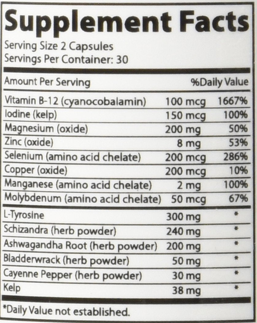 Iodine Ashwagandha Vitamin B12 Zinc Selenium 60 Capsules L563