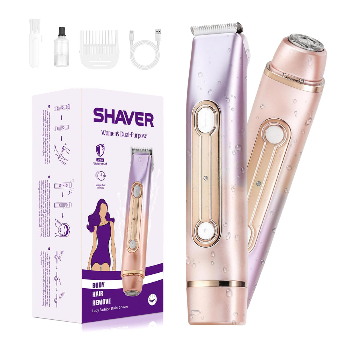 Light Purple Waterproof Dual-Head Bikini Trimmer D75806