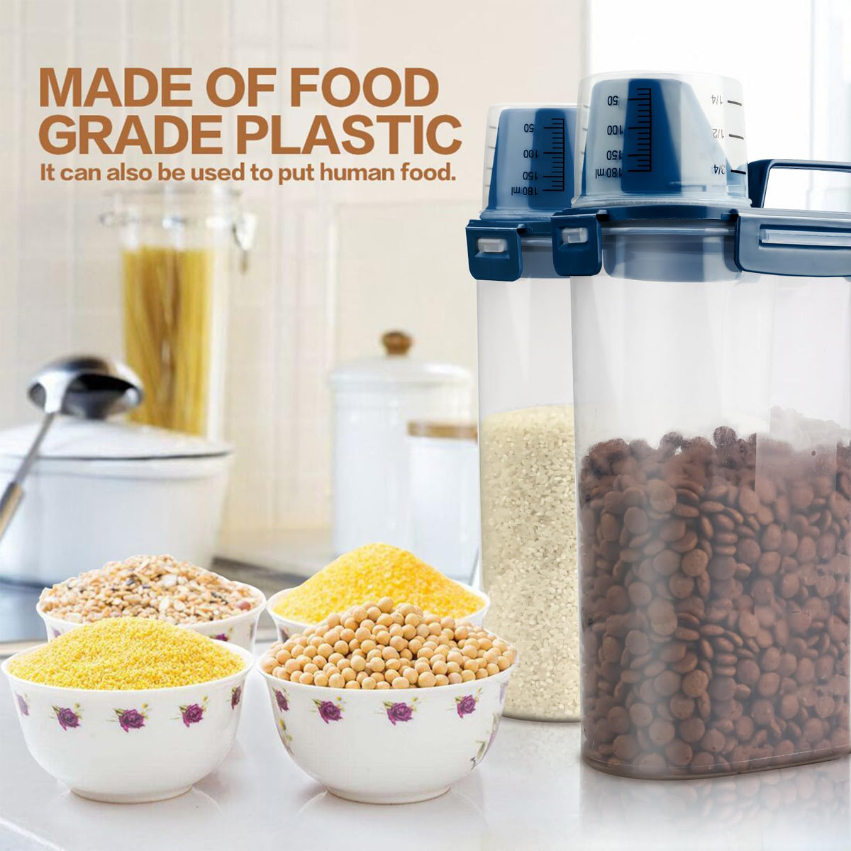Airtight Pet Food Storage Container with Measuring Cup S695299