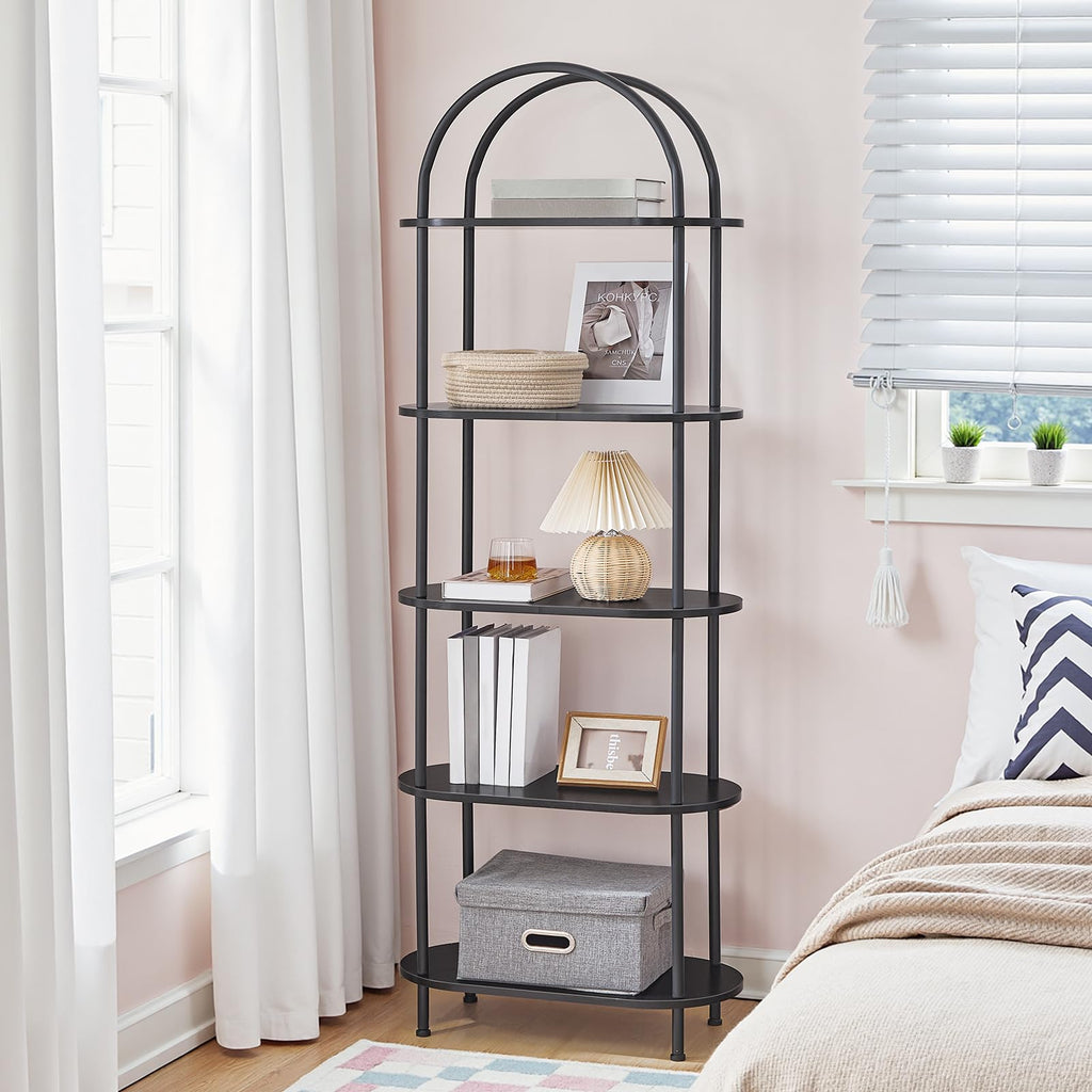 5 Tier Arched Wooden Bookshelf Metal Frame C6430