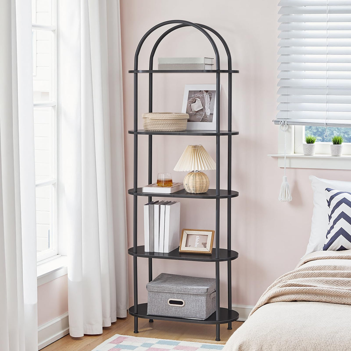 5 Tier Arched Wooden Bookshelf Metal Frame C6430